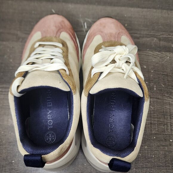 Tory Burch Good Luck Trainer Sneakers Pick Tan Suede Shoes Womens Size 6.5 - Picture 9 of 16